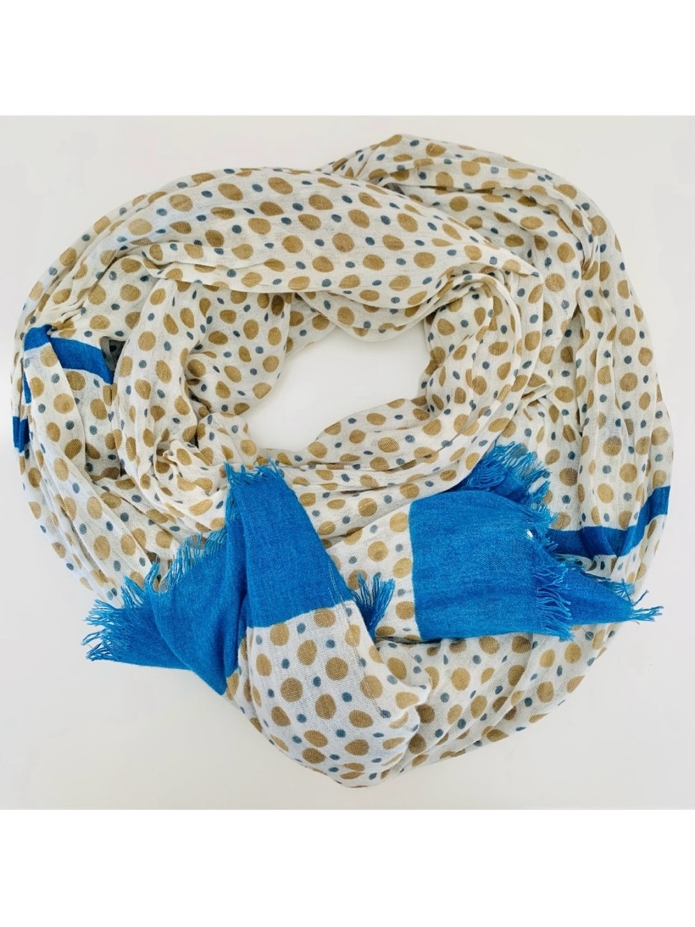 Ann Taylor Polka Dot Scarf Blue Tan Cream